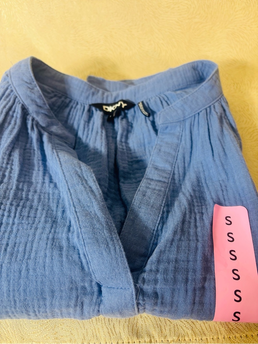 DKNY Blue Sleeveless Textured V-Neck, boho coastal cotton top 0364 - Picture 10 of 10